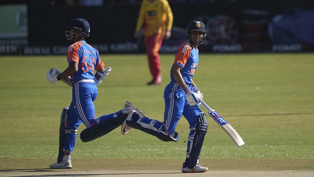 Yashasvi Jaiswal and Shubman Gill bat during the India vs Zimbabwe 4th T20I in Harare on Saturday (July 13, 2024). - AP